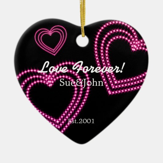 Love Forever 3 Shiny Hearts Custom Roze Keramisch Ornament (Voorkant)
