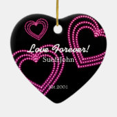 Love Forever 3 Shiny Hearts Custom Roze Keramisch Ornament (Achterkant)