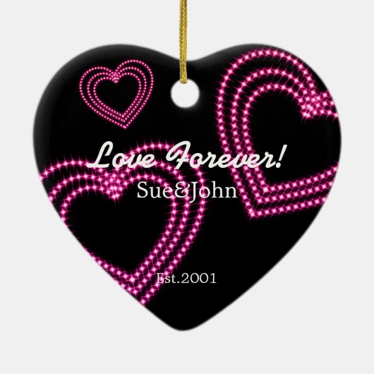 Love Forever 3 Shiny Hearts Custom Roze Keramisch Ornament (Achterkant)