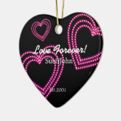 Love Forever 3 Shiny Hearts Custom Roze Keramisch Ornament (Links)