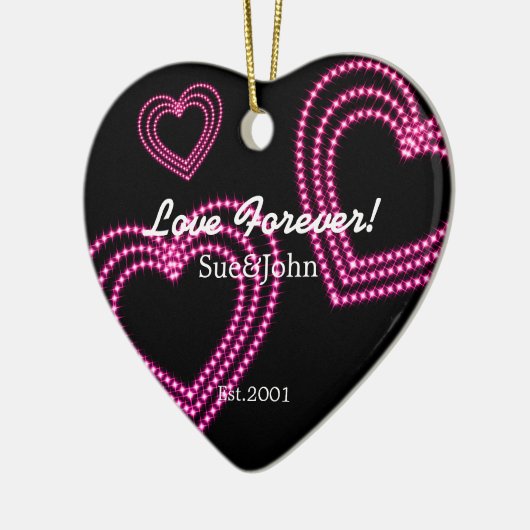 Love Forever 3 Shiny Hearts Custom Roze Keramisch Ornament (Links)