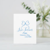 Love Forever blue bow happy Valentine's day name d Briefkaart (Staand voorkant)