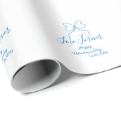 Love Forever blue bow happy Valentine's day name d Cadeaupapier (Rol Hoek)