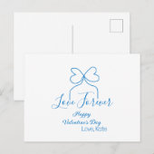 Love Forever blue bow happy Valentine's day name d Feestdagenkaart (Voorkant / Achterkant)