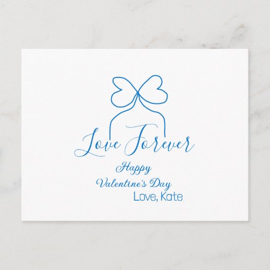 Love Forever blue bow happy Valentine's day name d Feestdagenkaart (Voorkant)