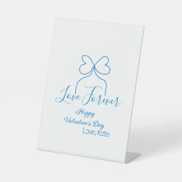 Love Forever blue bow happy Valentine's day name d Reclamebord Met Voetstuk