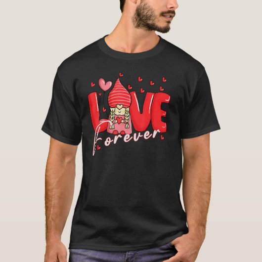 Love Forever Gnome Graphic Valentijnsdag Hearts M T-shirt (Voorkant)