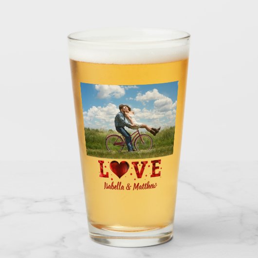 Love Forever Red Heart Custom Photo Glas (Voorkant gevuld)