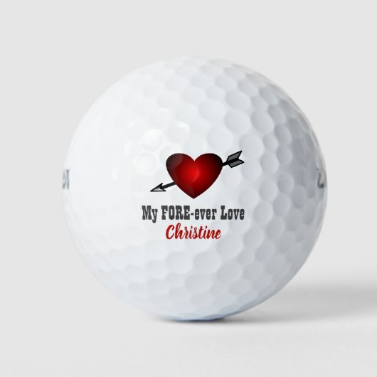 Love Forever Red Heart Valentijnsdag Add Name Golfballen (Voorkant)
