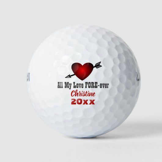 Love Forever Red Heart Valentijnsdag Custom Name Golfballen (Voorkant)