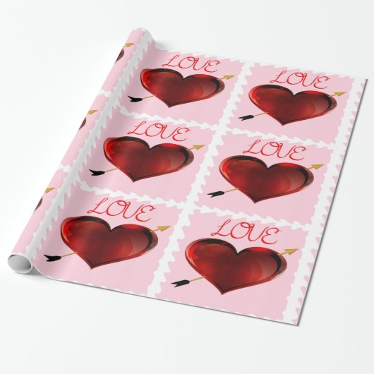 Love Forever Stamp Wrapping Paper Cadeaupapier (Uitgerold)