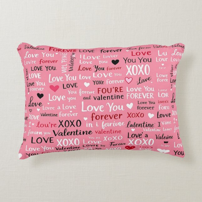 Love Forever - Valentijnsdag Typografie Pattern Accent Kussen (Voorkant)