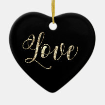 *~* LOVE FOTO Gold Glitter Heart Ornament