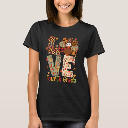 Love Fourth Grade Turkey Leopard Happy Thanksgivin T-shirt (Voorkant)