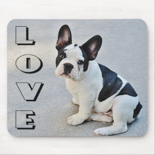 Love French Bulldog Black and White Puppy Dog Muismat