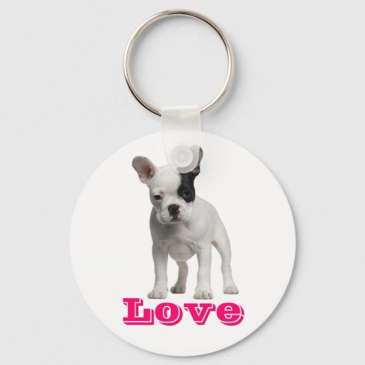 Love French Bulldog Puppy Dog Sleutelhanger (Voorkant)
