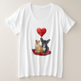 Love French Bulldogs and Cat Women's Grote Maat T-shirt