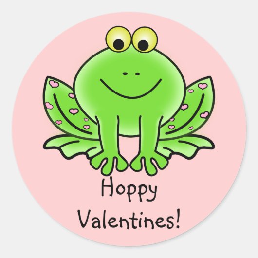 Love Frog Funny Greeting: Hoppy Valentijnsdag Ronde Sticker (Voorkant)