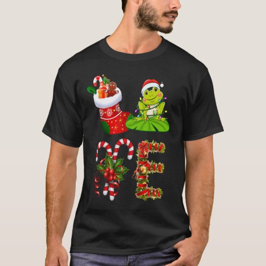 Love Frog kerstlameles Led Santa Hat Christma T-shirt (Voorkant)