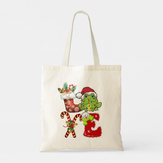 Love Frog kerstlampjes Funny Santa Hat Christm Tote Bag (Achterkant)