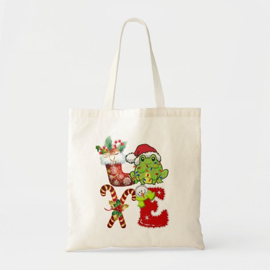 Love Frog kerstlampjes Funny Santa Hat Christm Tote Bag (Voorkant)