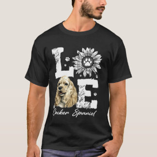 Love Funny Cocker Spaniel Dog Paw Sunflower Lover T-shirt