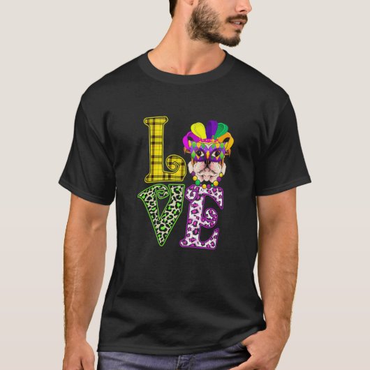 LOVE Funny Mardi Gras French Bulldog Dog Leopard P T-shirt (Voorkant)