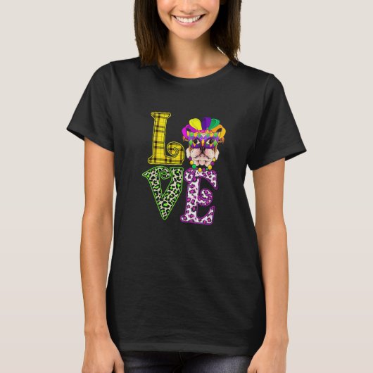 LOVE Funny Mardi Gras French Bulldog Dog Leopard P T-shirt (Voorkant)