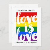 Love Gay Pride Flag Save the Date Aankondigingskaart (Voorkant / Achterkant)