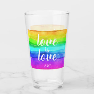 Love Gay Pride Monogram Rainbow Waterverf Glas