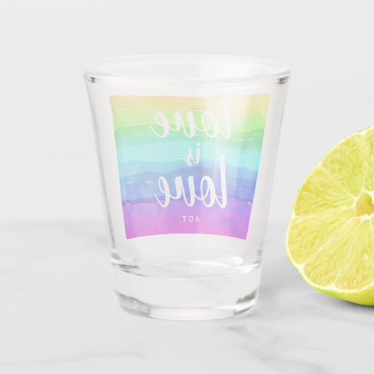 Love Gay Pride Monogram Rainbow Waterverf Shot Glas (Achterkant)