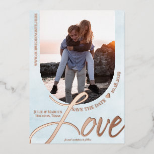 Love Gebogen Frame met Foto Lichtblauw Folie Uitnodiging