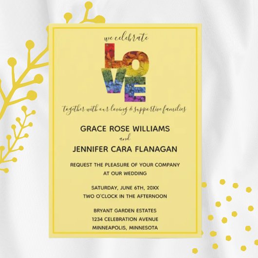 LOVE Geel Collectie met dezelfde soort bruiloft Kaart
