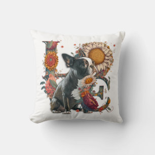 LOVE gemaakt van Boston Terrier Sunflower Wildflow Kussen