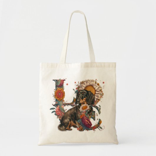 LOVE gemaakt van Dachshund Sunflower Roos Wilde bl Tote Bag (Voorkant)