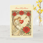 Love, Gently Held Vintage Art Nouveau Romance Kaart (Gele Bloem)