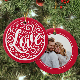 Love Gepersonaliseerd Couple Photo Kerstfeestay Re Keramisch Ornament