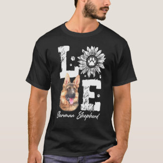Love German Shepherd Dog Paw Sunflower T-shirt
