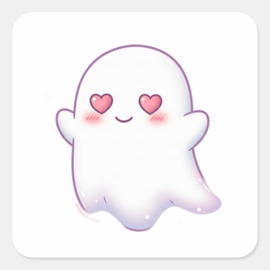 Love Ghost – Kawaii & Adorable! Vierkante Sticker (Voorkant)