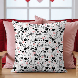 Love Gift Pillow Pink and Black Hand Drawn Hearts Kussen