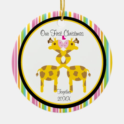 Love Giraffe Couple kerstversiering Keramisch Ornament (Voorkant)