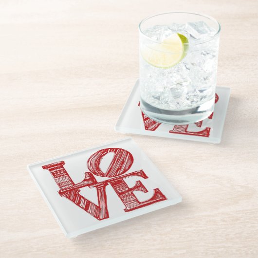 LOVE Glass Coaster , Valentine gift Glass Coasters Glazen Onderzetter (Schuin)