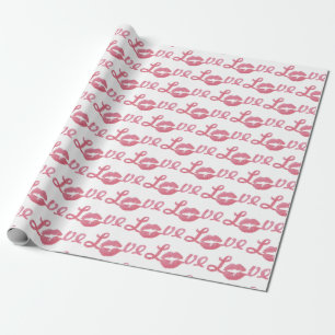 Love Glitter Pink Lipstick Kiss Valentijns Cadeaupapier