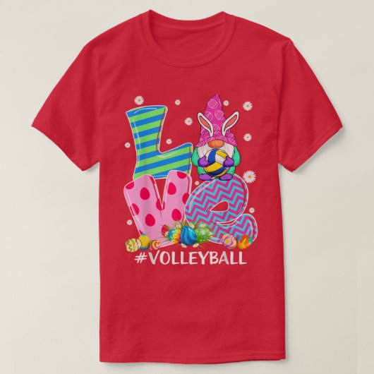 Love Gnome Bunny Volleyball Player Gnome Lover Eas T-shirt (Design voorkant)