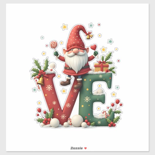 LOVE Gnome Christmas Sticker (Vel)