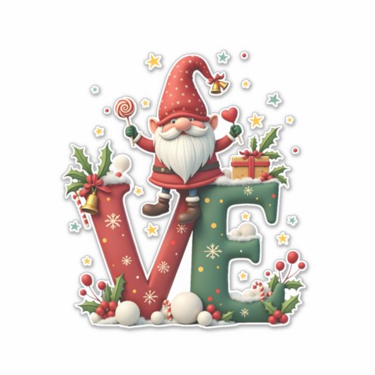 LOVE Gnome Christmas Sticker (Voorkant)