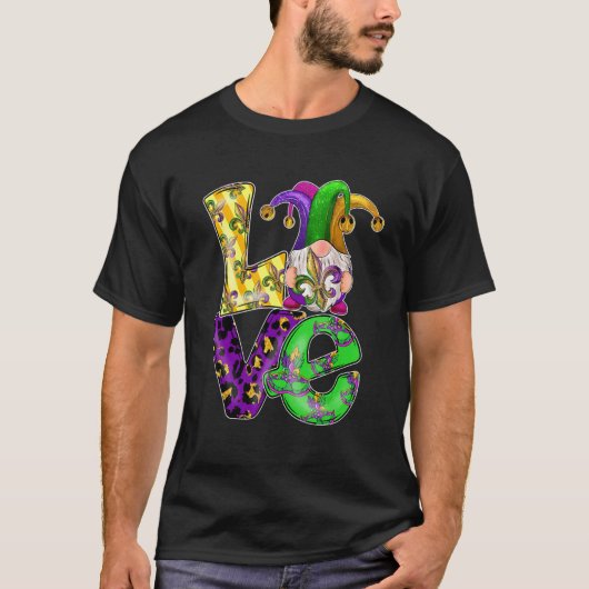 Love Gnome Cute Mardi Gras Leopard Pset Love Nord T-shirt (Voorkant)