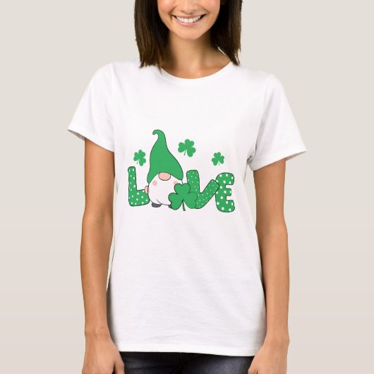Love Gnome Green Shamrocks St. Patrick's Day T-shirt (Voorkant)
