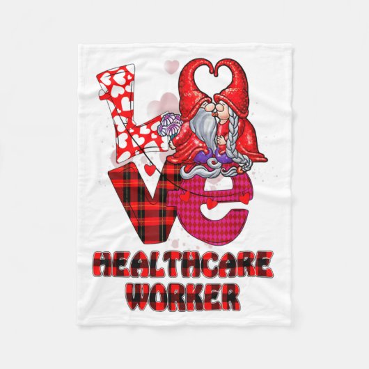 Love Gnome Healthcare Worker Valentines Day Heart Fleece Deken (Voorkant)