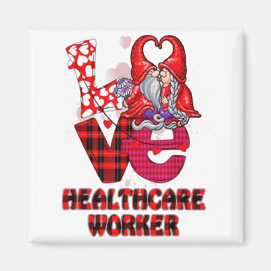 Love Gnome Healthcare Worker Valentines Day Heart Magneet (Voorkant)